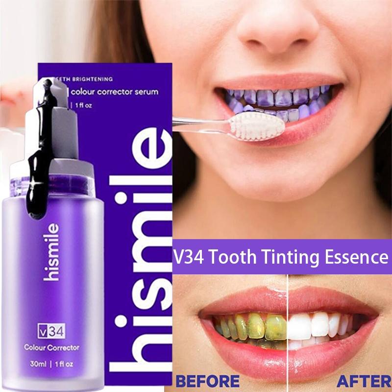 HISMILE V34 Teeth Removing Deep Smoke Stains Gingiva Protection Purple Orthopedic Toothpaste, Purple Teeth Whitening Toothpaste Kit