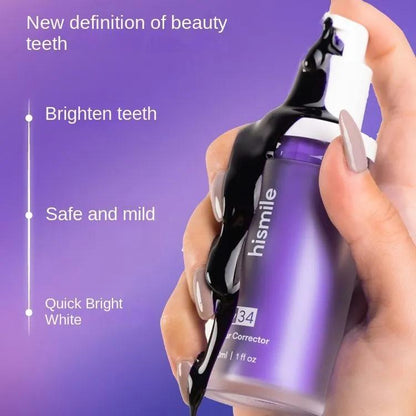 HISMILE V34 Teeth Removing Deep Smoke Stains Gingiva Protection Purple Orthopedic Toothpaste, Purple Teeth Whitening Toothpaste Kit